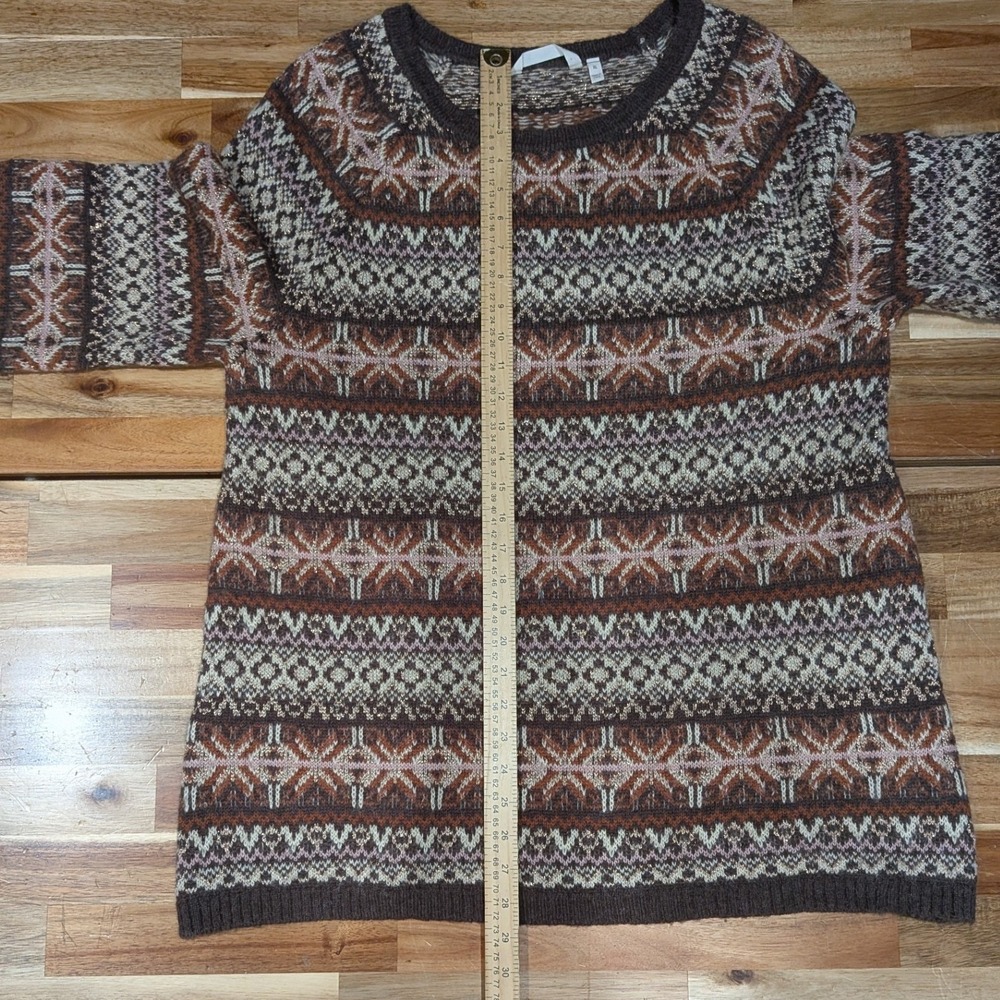 Soft Surroundings Womens XL Julietta Fair Isle Alpaca Wool Tunic Sweater Brown - Picture 5 of 8